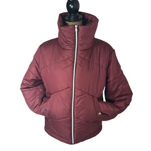 Me Jane Burgundy Puffer Jacket Women's M Snap Pocket Drawstring Winter Coat